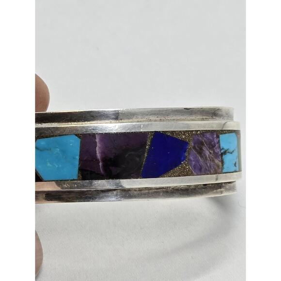 Greg T. Smith Taos Pueblo Sterling Inlay Cuff 6.25" Lapis - Picture 2 of 9